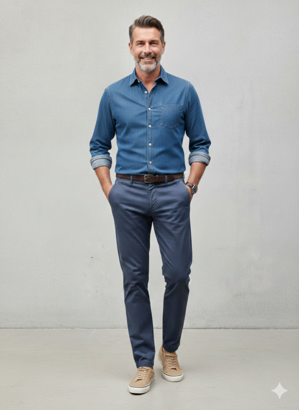 Modello Stryt | Cotone rigatino elasticizzato | Col. Avio