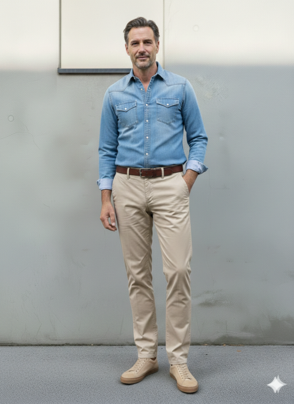 Modello Stryt | Cotone rigatino elasticizzato | Col. Sabbia