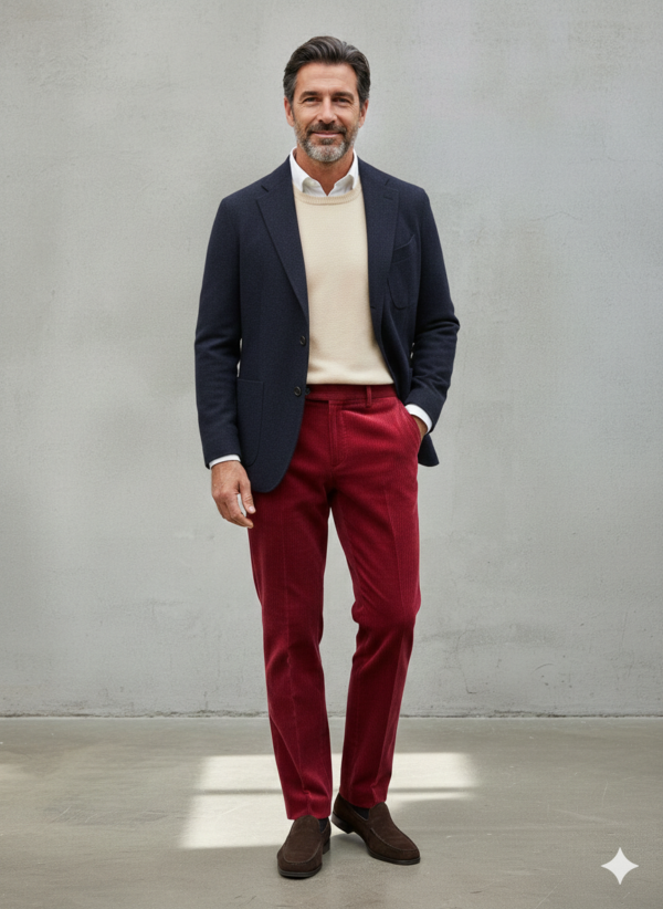 Modello Walker | Velluto "Visconti di Modrone" 500 righe elasticizzato | Col. Rosso