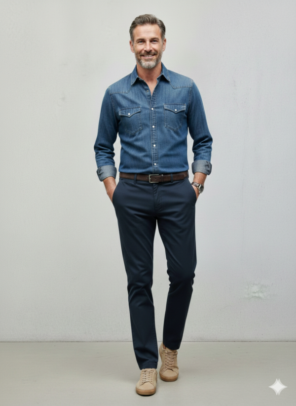 Modello Stryt | Cotone rigatino elasticizzato | Col. Blu