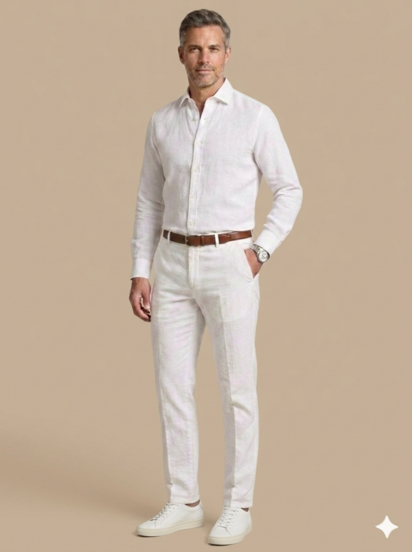 Modello Stryt | Lino e cotone elasticizzato | Col. Bianco ottico