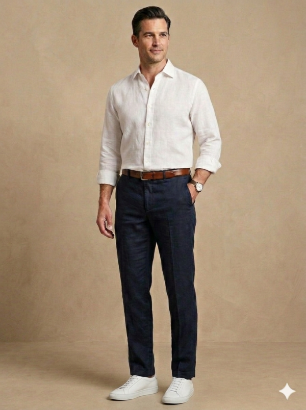 Modello Stryt | Lino e cotone elasticizzato | Col. Blu