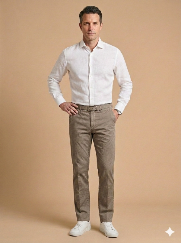 Modello Stryt | Lino e cotone elasticizzato | Col. Sabbia